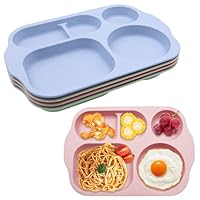 4er Geteilte Teller Menüteller 5 Fächer Unzerbrechlich Picknick-Kunststoffteller Diät-Portionsteller Mikrowellen & SpüLmaschinenfest für Erwachsene und Kinder (Grün, Rosa, Beige, Blau, 30*20cm)