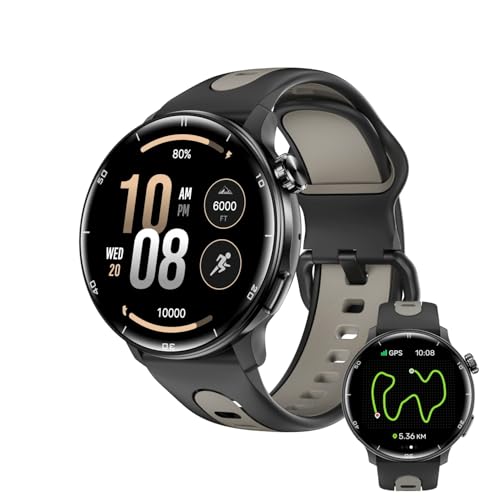 AIEK Orologio intelligente GPS, orologio da corsa per uomo e donna, schermo AMOLED da 1,4 pollici, fitness tracker, bussola/chiamate Bluetooth/impermeabile IP68/frequenza cardiaca, smartwatch militari
