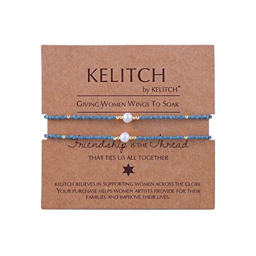 KELITCH 2 PCS Pearl Seed Bead Strand Link Bracelets Thin Rope Handmade Adjustable String Bracelets for Women