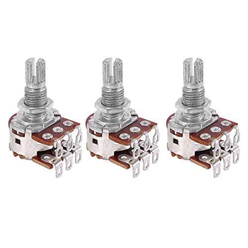 Steowsey 3 Piezas Doble Equilibrio Apilado Moleteado Tallo Guitarra Bajo Volumen PotencióMetros de Control PotencióMetro Interruptor MN25K