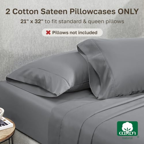 Image of California Design Den Pillow Cases Standard Size Set of 2-400 Thread Count, 100% Cotton Sateen, Soft and Breathable Pillow Cases Queen /Standard - Slate Gray