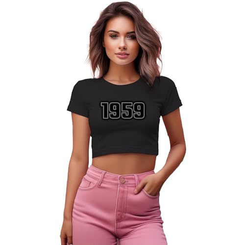 Crop top 1959 pour femme noir au style vintage ajusté en coton