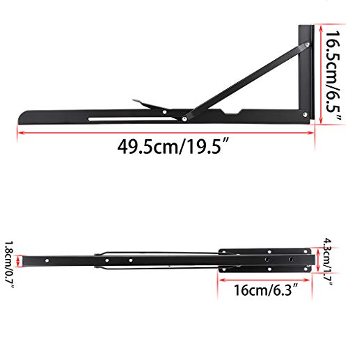 Sumnacon 2 Pcs 20 Inch Sturdy Folding Shelf Brackets - Heavy Duty Triangle Table Bench Folding Shelf Brackets, Wall Mounted Metal Folding Shelf Hinge, Black #TOP2