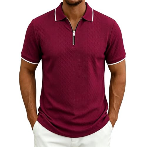 Camisa Polo para Hombre Manga Corta con Cierre Cuarto Cremallera Verano Playa Ajuste Clásico Estilo Golf