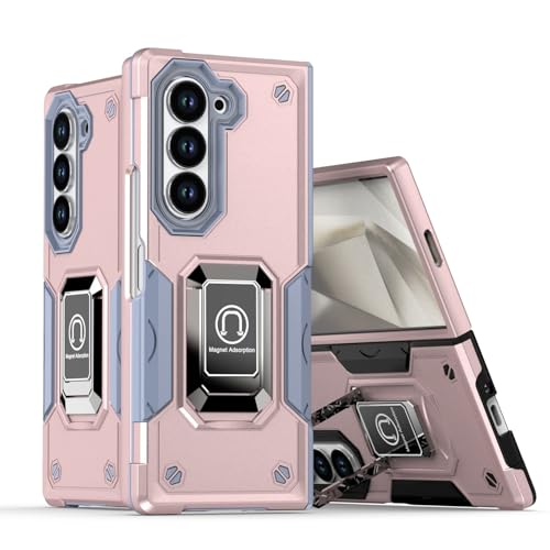 Coque Samsung Z Fold 6 rose antichoc étui rigide silicone rabat anneau