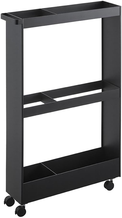 キャスター付き長物収納スリムワゴン タワー 山崎実業 ブラック 収納ワゴン 隙間ラック スリム 押し入れ テニスラケット tower