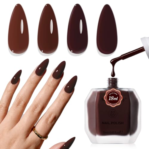 Image of AZUREBEAUTY 18ML Dark Brown Fall Nail Polish | Quick Dry Air-Dry Formula, Long Lasting Glossy Finish, Easy DIY Manicure & Nail Art, Elegant Nail Color for Women