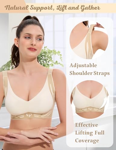 Image of Bras for Women No Underwire, Push Up Bra Wireless Bras for Women Soft and Lightly, Full Coverage Seamless Bra for Everyday, 2XL White