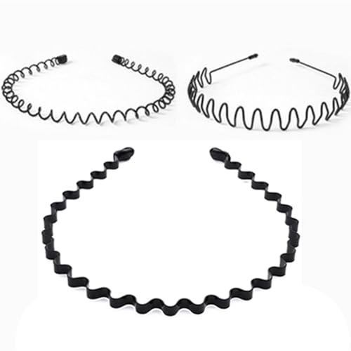 Unisex Wavy Headband Metal Hair Band for Men Women's Hair Hoop Clips, MH MOIHSING Elastic Non Slip Wide Headbands Ordinary Headwear Bandeau Hair Accessories for Women and Men (3 Pack-Option 2)