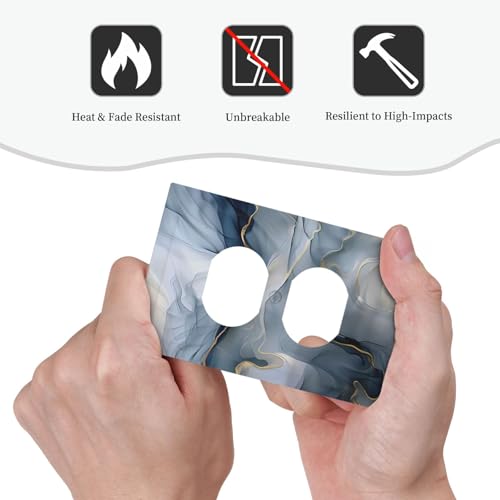 Decorative Outlet Covers Abstract Ink Blue Marble Glod Line Texture 1 Gang Duplex Light Switch Cover Plate Unique Wall Plate Electrical Switch Plate Covers for Bathroom Kitchen Decor