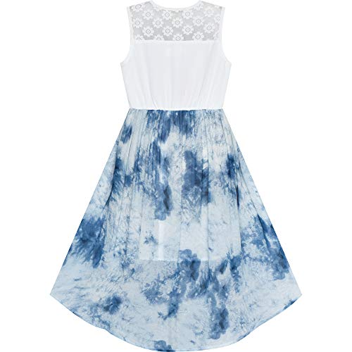 Sunny Fashion Girls Dress Chiffon Blue Floral High-Low Tie Waist Party Princess Size 8 #TOP1