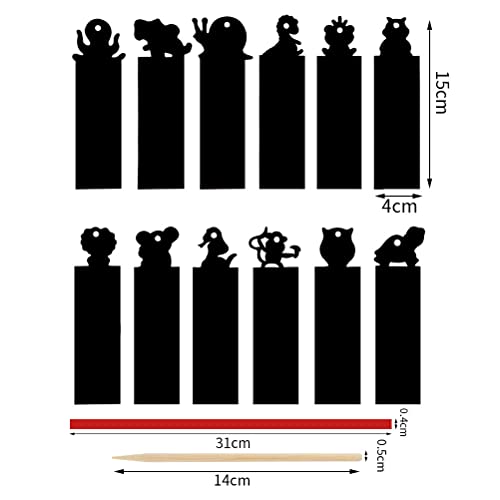 nuoshen 24 Stück Kratzbilder für Kinder, Kratzbilder Scratch Painting mit 24 Stück Holzstiften 24 Stück Bändern Kratzbild für Jungen Mädchen DIY Basteln Party