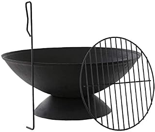 Gardenesque Cast Iron Fire Pit - With Steel Grill - Great for All Gardens - Round Fire Pit Bowl - Wood & Coal Burner - For Camping & BBQs - Outdoor Heater and Wood Burner - Size: 56D x 56W x 23H cm