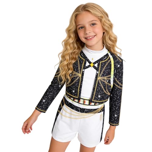 SAVITO Pop Idol Cosplay Costume, Pop Singers Stage Costumes for Ages 3-12, Halloween Children's Cosplay Costumes, Black B for 7-8 Years/140CM