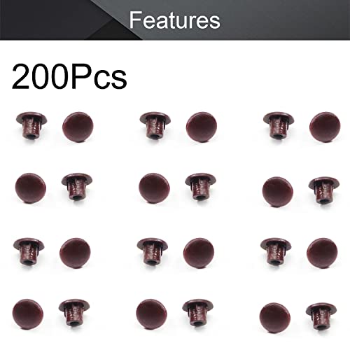 Image of MroMax 200Pcs Screw Cap Cover 3 /16inch Bottom Dia Fit for 4.5-5mm Diameter Hole Plastic Tube Cover Shelf Peg Hole Plugs for Cupboard Bookshelf Shelf Closet Cabinet Bracket Furniture Dark Brown Tone