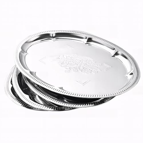 4-Pack 15.7" x 11.8" Silver Serving Trays for Party Set - Oval Floral Engraved Serving Platters, Wedding Birthday Mirror Tray for Summer BBQ, Food, Appetizer, Charcuterie, Cookies, Desserts by ZENOVLUX - Used condition - US$31.43