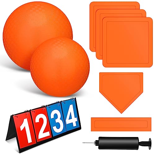 Jenaai 9 Pcs Footbag Set Bases Scoreboard Pump, 10 Inch, 8.5 Inch, Orange