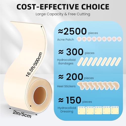 Image of Hydrocolloid Roll Bandages, 2IN x 10FT Extra Large Hydrocolloid Patch with Self-Adhesive, Ultra Absorbent, Cut-to-Size, Flexible & Waterproof for Burn, Blister, Acne Care, First Aid Kit Essential