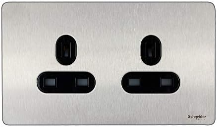 Schneider Electric Ultimate Screwless Flat Plate - Switched Single Power Socket, 13A, GU3410WSS, Stainless Steel with White Insert