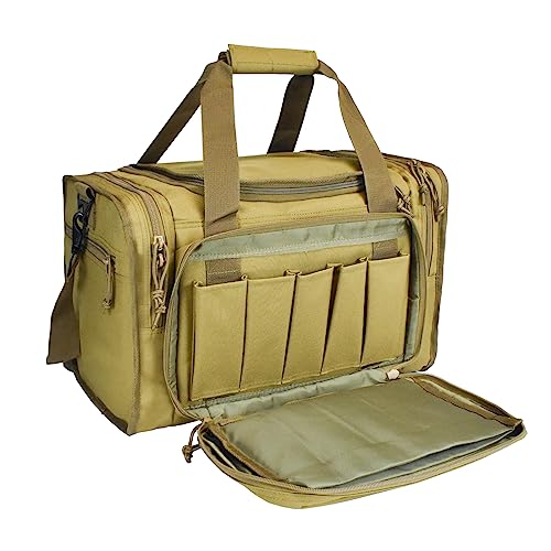 AUMTISC Tactical Pistol Range Bag Soft Gun Case for Handguns and Ammo, Tactical Shooting Duffle Bag for Range Accessories, Khaki