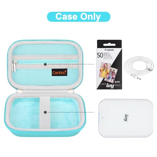 Canboc Hard Case for Canon Ivy 2 1 CLIQ+2 CLIQ 2 Photo Printer Mobile Wireless Bluetooth Instant Camera Printer, Mesh Bag fit Photo Paper Cable, Mint Green+Mint Green