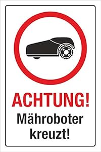 Werbepunkt Achtung Mähroboter Schild Alu-Verbund