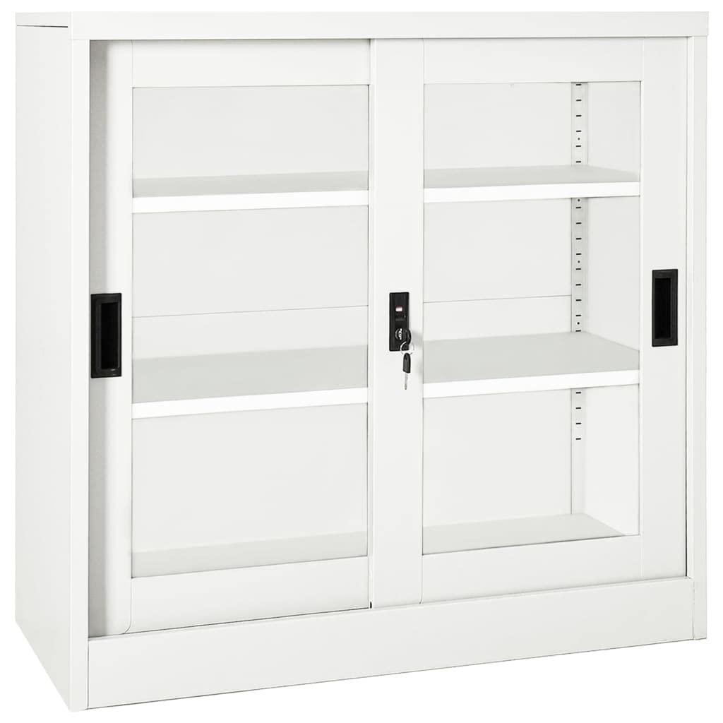 SaryEdge Lockable White Steel Sliding Door Cabinet -Office File Storage with Safety Glass & 2 Adjustable Shelves for nized Document Management,White-1 & without planter box