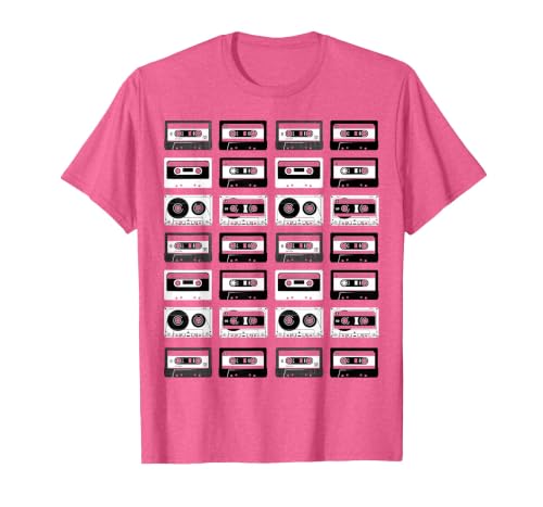 Cassette Tapes Audio Mixtapes 1980s Music Radio DJ T-Shirt, Men, Pink Heather, Large