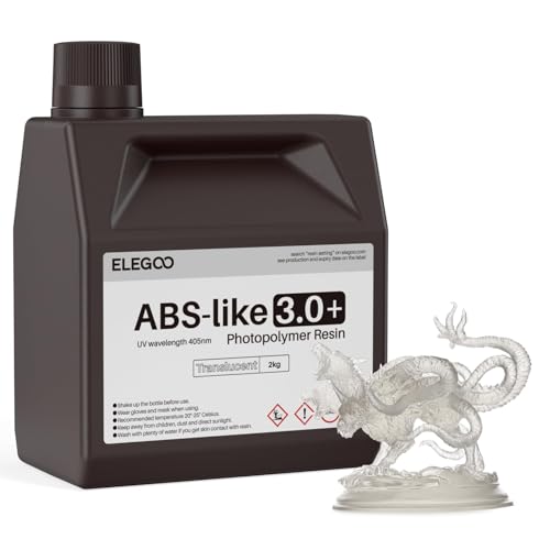 Image of ELEGOO ABS-Like Resin 3.0+, Upgraded 3D Printer Photopolymer Resin, Higher Heat-Resistance Fast Curing High Precision Non-B Translucent 2000Gram