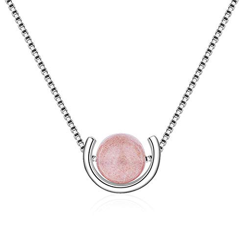 Collier en argent 925 pour femme avec pendentif en cristal de fraise naturel rose