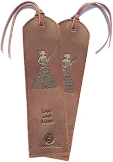 Leather Bookmark Handmade with Woman in Heart Dress Design - Pack of 2 Genuine Leather Book Marks - Perfect Bookmarks for Women & Kids | Great Idea for Leather Gifts for Bookworms Writers & Friends