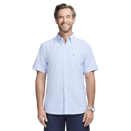 Izod Men's Breeze Short Sleeve Button Down Patterned Shirt, Cornflower Blue White Floral, Large by IZOD - Used condition - US$30.34