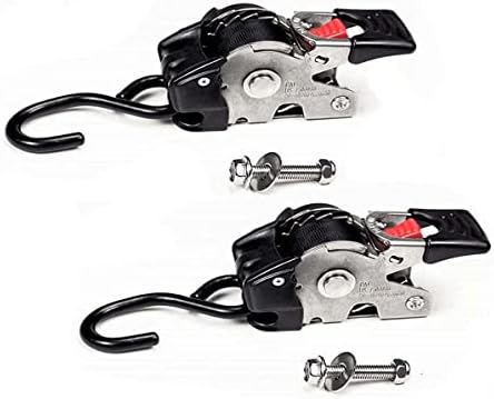2 Quick n Easy AutoRetract Marine Strap Transom Tie Downs | Stainless Steel Retractable 1" x 6' Bolt-on Cargo Straps w/S Hook for Boats, Docks, Trailers