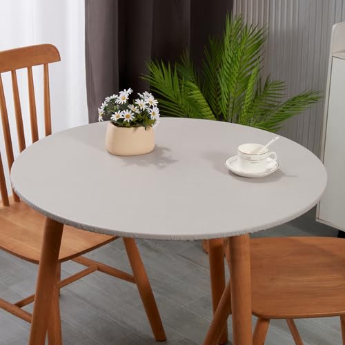 MaxGlobal Elastic Waterproof Tablecloth, Velvet Vinyl Elastic Rope Tablecloth, Suitable for Round tabletops, Modern Style, 100% Waterproof, Easy to Clean (Light Gray, for Up to 63"-67" Rotundity) by MaxGlobal - Image 4