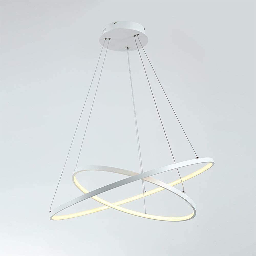 Ring Circle LED Pendant Light, Modern Metal Acrylic Chandelier Height Adjustable Hanging Lamp For Living Room, Bedroom, Dining Table,White+Stepless Dimming-20＋40cm 38W