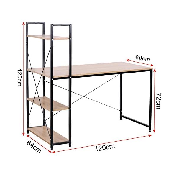 eSituro PC Laptop Study Table Workstation Gaming Desk for Home and Office - White Metal Legs- Light Oak Wood Grain Table Top - Simple Design with 4 Shelves for Books and Files SCD2 - Image 3