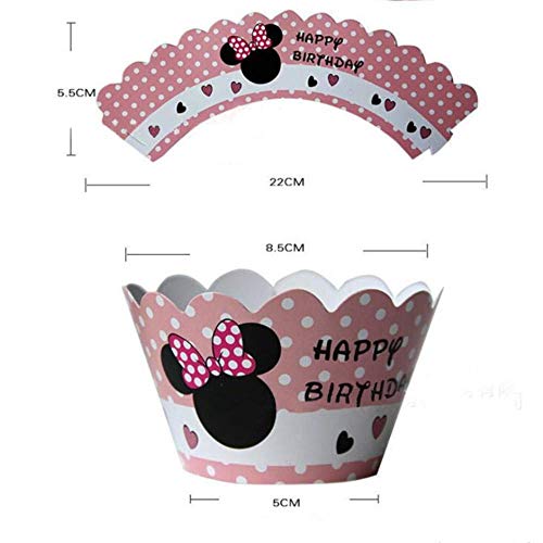 24 Serves Pink Mouse Mini Cupcake Toppers And Wrappers Birthday Cake Decorations For Pink Mouse Pink Mini Mouse Themed Party Baby Shower Supplies And Favors #TOP2
