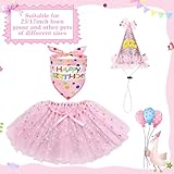 Locmeo 3 Pcs Birthday Porch Goose Outfit for 23" /17" Cement Lawn Goose Clothes Happy Birthday Hat and Tutu Skirt Bandana(Pink)