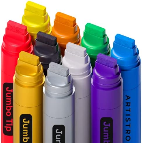 ARTISTRO 10 Jumbo Colored Markers, 15mm Jumbo Felt Tip, Acrylic Paint Markers for Rock Painting, Stone, Ceramic, Glass, Wood, Canvas