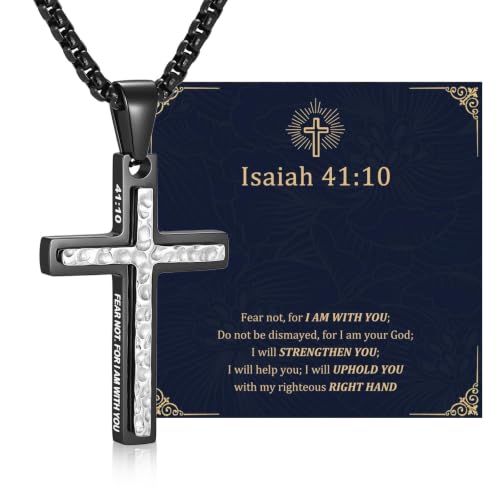 Silver Cross Necklace for Men-Hammered Christian Pendant Chain Necklaces - image 1