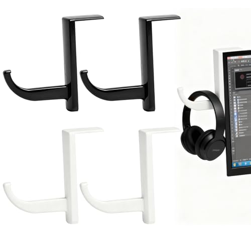 LOLANIUT Support Casque 4 Pièces, crochet adhésif noir et blanc pour bureau et écran, maintien fort, porte casque gaming discret pour casques audio et VR