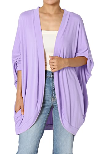 Women's Cocoon Draped Jersey Knit 3/4 Sleeve Oversized Open Front Cardigan