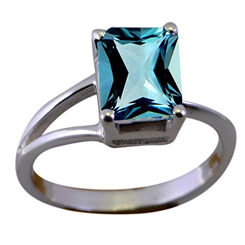 Topaze Bleue Naturelle Argent 925 rectangle homme femme : bague tendance en pierres fines