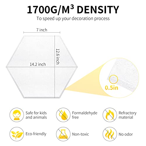 Xtuga 12 Pack Acoustic Panels Hexagon Sound Proof Panels,14" X 12" X 0.5" High Density Sound Absorbing Panels Sound Proof Foam Panels For Studio Treatment Tiles Home Office(White) #TOP7