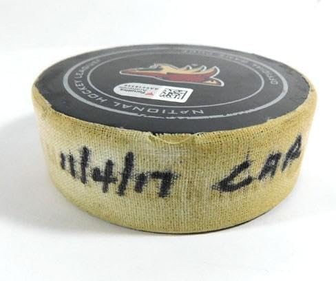 2017 Arizona Coyotes vs. Carolina Hurricanes Game Used Puck 11-4-17 AA0016359 - NHL Unsigned Game Used Pucks