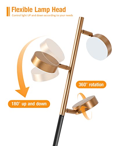 Yao Bang 63 Inches Led Reading Floor Lamp For Living Room,18W 1500Lm 4500K,Led Tall Standing Lamp Lights With 180 ° Up And Down 360° Rotatable 3 Lights For Bedroom,Office,Modern Decor,Gold #TOP1