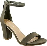TOP Moda Womens Hannah-1 Platform Chunky Heel Metallic Glitter Party Ankle Strap High Heel Sandal Olive 8