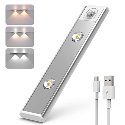 Yifacoom Luz Led Armario Con Sensor De Movimiento, Led Cocina Bajo Mueble Regulable, Luz Sensor Movimiento Usb Recargable Con 3 Modos De Color Para Armarios, Cocinas, Armarios, Escaleras