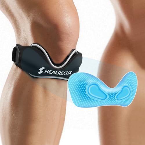 Healrecux Patellasehnenbandage Silikon Patella Kniebandage Rutschfeste Kniebandage bei Patellaspitzensyndrom Sehnenentzündungen Basketball und Volleyball Schwarz 1 Stück