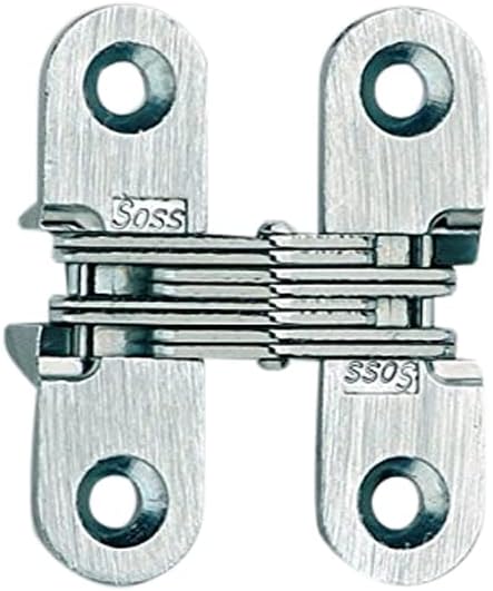 SOSS Mortise Mount Invisible Hinges with 4 Holes, Zinc, Satin Chrome Finish, 1-3/4 Leaf Height, 1/2 Leaf Width, 23/32 Leaf Thickness, 6 x 1 Screw Size (1 Pair)